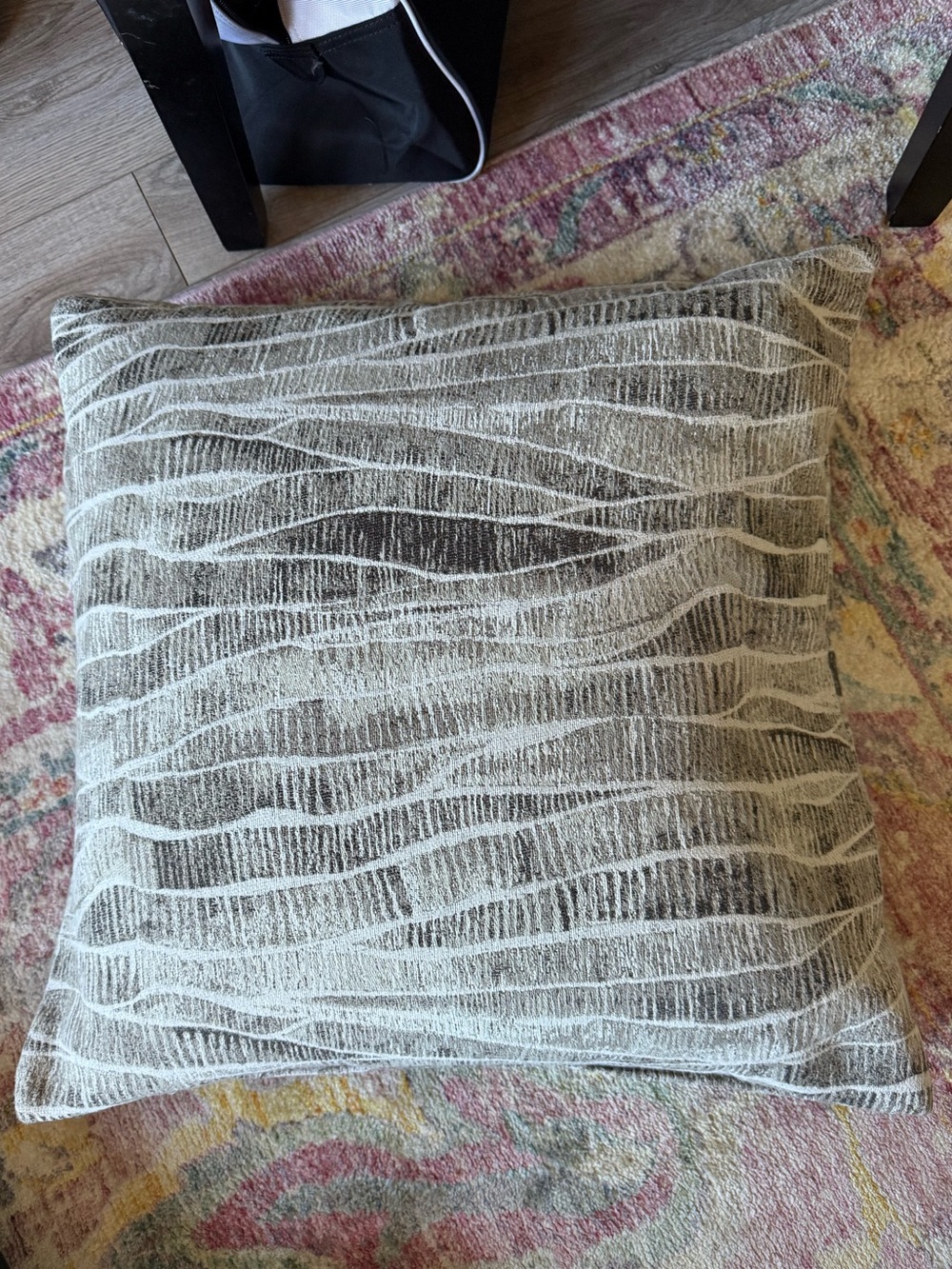 Neutral Gray & Cream Wavy Texture Decorative Pillow COVER